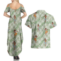 Mint Palaka Hula Girls Seamless Hawaii Aloha Couples Matching Summer Maxi Dress and Hawaiian Shirt - Polynesian Pride