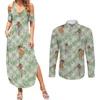 Mint Palaka Hula Girls Seamless Hawaii Aloha Couples Matching Summer Maxi Dress and Long Sleeve Button Shirt - Polynesian Pride