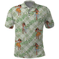 Mint Palaka Hula Girls Seamless Hawaii Aloha Polo Shirt LT7 Mint - Polynesian Pride