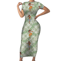 Mint Palaka Hula Girls Seamless Hawaii Aloha Short Sleeve Bodycon Dress - Polynesian Pride