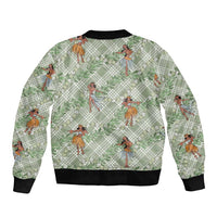 Mint Palaka Hula Girls Seamless Hawaii Aloha Sleeve Zip Bomber Jacket - Polynesian Pride
