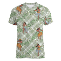 Mint Palaka Hula Girls Seamless Hawaii Aloha Women V-Neck T-Shirt LT7 Female Mint - Polynesian Pride