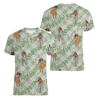 Mint Palaka Hula Girls Seamless Hawaii Aloha Women V-Neck T-Shirt LT7 - Polynesian Pride