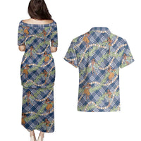 Navy Blue Palaka Hula Girls Seamless Hawaii Aloha Couples Matching Puletasi and Hawaiian Shirt - Polynesian Pride