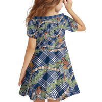 Navy Blue Palaka Hula Girls Seamless Hawaii Aloha Family Matching Mermaid Dress and Hawaiian Shirt - Polynesian Pride