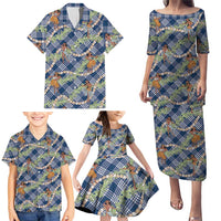 Navy Blue Palaka Hula Girls Seamless Hawaii Aloha Family Matching Puletasi and Hawaiian Shirt - Polynesian Pride