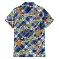 Navy Blue Palaka Hula Girls Seamless Hawaii Aloha Family Matching Short Sleeve Bodycon Dress and Hawaiian Shirt - Polynesian Pride