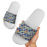 Navy Blue Palaka Hula Girls Seamless Hawaii Aloha Slide Sandals - Polynesian Pride