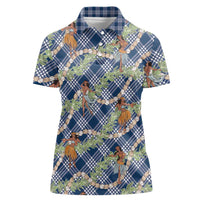 Navy Blue Palaka Hula Girls Seamless Hawaii Aloha Women Polo Shirt - Polynesian Pride