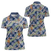 Navy Blue Palaka Hula Girls Seamless Hawaii Aloha Women Polo Shirt - Polynesian Pride