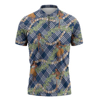 Navy Blue Palaka Hula Girls Seamless Hawaii Aloha Zipper Polo Shirt - Polynesian Pride