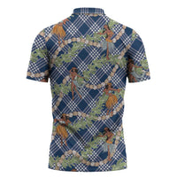 Navy Blue Palaka Hula Girls Seamless Hawaii Aloha Zipper Polo Shirt - Polynesian Pride