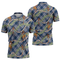 Navy Blue Palaka Hula Girls Seamless Hawaii Aloha Zipper Polo Shirt - Polynesian Pride