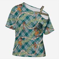 Teal Palaka Hula Girls Seamless Hawaii Aloha Cross Shoulder Shirt - Polynesian Pride