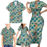 Teal Palaka Hula Girls Seamless Hawaii Aloha Family Matching Short Sleeve Bodycon Dress and Hawaiian Shirt - Polynesian Pride
