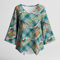 Teal Palaka Hula Girls Seamless Hawaii Aloha Kimono Sleeve Blouse LT7 Female Teal - Polynesian Pride