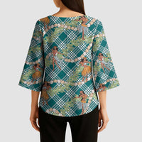 Teal Palaka Hula Girls Seamless Hawaii Aloha Kimono Sleeve Blouse LT7 - Polynesian Pride