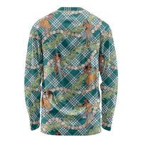 Teal Palaka Hula Girls Seamless Hawaii Aloha Long Sleeve Shirt LT7 - Polynesian Pride