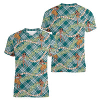 Teal Palaka Hula Girls Seamless Hawaii Aloha Women V-Neck T-Shirt - Polynesian Pride