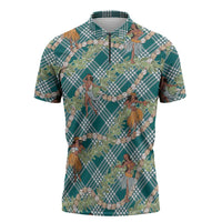 Teal Palaka Hula Girls Seamless Hawaii Aloha Zipper Polo Shirt - Polynesian Pride