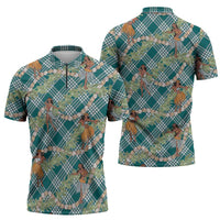 Teal Palaka Hula Girls Seamless Hawaii Aloha Zipper Polo Shirt - Polynesian Pride