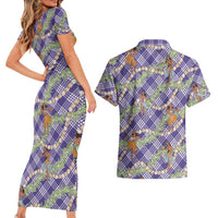 Lavender Palaka Hula Girls Seamless Hawaii Aloha Couples Matching Short Sleeve Bodycon Dress and Hawaiian Shirt - Polynesian Pride