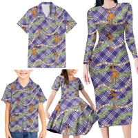 Lavender Palaka Hula Girls Seamless Hawaii Aloha Family Matching Long Sleeve Bodycon Dress and Hawaiian Shirt - Polynesian Pride