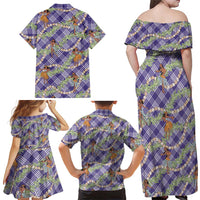 Lavender Palaka Hula Girls Seamless Hawaii Aloha Family Matching Off Shoulder Maxi Dress and Hawaiian Shirt - Polynesian Pride