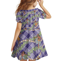 Lavender Palaka Hula Girls Seamless Hawaii Aloha Family Matching Off Shoulder Short Dress and Hawaiian Shirt - Polynesian Pride