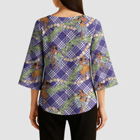 Lavender Palaka Hula Girls Seamless Hawaii Aloha Kimono Sleeve Blouse LT7 - Polynesian Pride