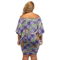 Lavender Palaka Hula Girls Seamless Hawaii Aloha Off Shoulder Short Dress - Polynesian Pride