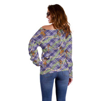 Lavender Palaka Hula Girls Seamless Hawaii Aloha Off Shoulder Sweater - Polynesian Pride