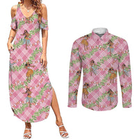 Lokelani Pink Palaka Hula Girls Seamless Hawaii Aloha Couples Matching Summer Maxi Dress and Long Sleeve Button Shirt - Polynesian Pride