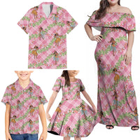 Lokelani Pink Palaka Hula Girls Seamless Hawaii Aloha Family Matching Off Shoulder Maxi Dress and Hawaiian Shirt - Polynesian Pride