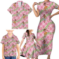 Lokelani Pink Palaka Hula Girls Seamless Hawaii Aloha Family Matching Short Sleeve Bodycon Dress and Hawaiian Shirt - Polynesian Pride