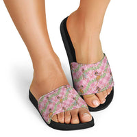 Lokelani Pink Palaka Hula Girls Seamless Hawaii Aloha Slide Sandals - Polynesian Pride