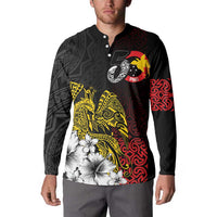 Personalized Papua New Guinea 50th Independence Anniversary Button Sweatshirt Oro Tapa Mix Plumeria