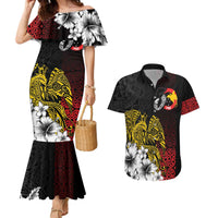 Personalized Papua New Guinea 50th Independence Anniversary Couples Matching Mermaid Dress and Hawaiian Shirt Oro Tapa Mix Plumeria