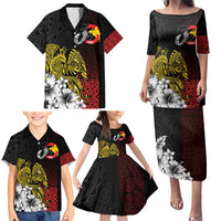 Personalized Papua New Guinea 50th Independence Anniversary Family Matching Puletasi and Hawaiian Shirt Oro Tapa Mix Plumeria