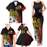 Personalized Papua New Guinea 50th Independence Anniversary Family Matching Tank Maxi Dress and Hawaiian Shirt Oro Tapa Mix Plumeria