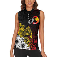 Personalized Papua New Guinea 50th Independence Anniversary Women Sleeveless Polo Shirt Oro Tapa Mix Plumeria