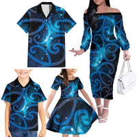 New Zealand Maori Matariki Family Matching Off The Shoulder Long Sleeve Dress and Hawaiian Shirt Galaxy Kowhaiwhai LT7 - Polynesian Pride