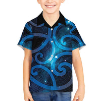 New Zealand Maori Matariki Family Matching Off The Shoulder Long Sleeve Dress and Hawaiian Shirt Galaxy Kowhaiwhai LT7 Son's Shirt Galaxy - Polynesian Pride