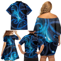 New Zealand Maori Matariki Family Matching Off Shoulder Short Dress and Hawaiian Shirt Galaxy Kowhaiwhai