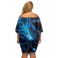 New Zealand Maori Matariki Family Matching Off Shoulder Short Dress and Hawaiian Shirt Galaxy Kowhaiwhai