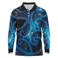 New Zealand Maori Matariki Long Sleeve Polo Shirt Galaxy Kowhaiwhai
