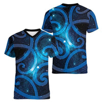 New Zealand Maori Matariki Women V-Neck T-Shirt Galaxy Kowhaiwhai