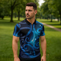 New Zealand Maori Matariki Zipper Polo Shirt Galaxy Kowhaiwhai