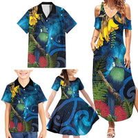 Tui Bird New Zealand Starry Sky Family Matching Summer Maxi Dress and Hawaiian Shirt Maori Koru