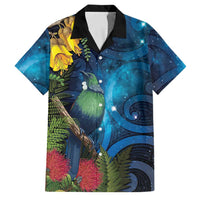 Tui Bird New Zealand Starry Sky Family Matching Tank Maxi Dress and Hawaiian Shirt Maori Koru LT7 Dad's Shirt - Short Sleeve Galaxy - Polynesian Pride